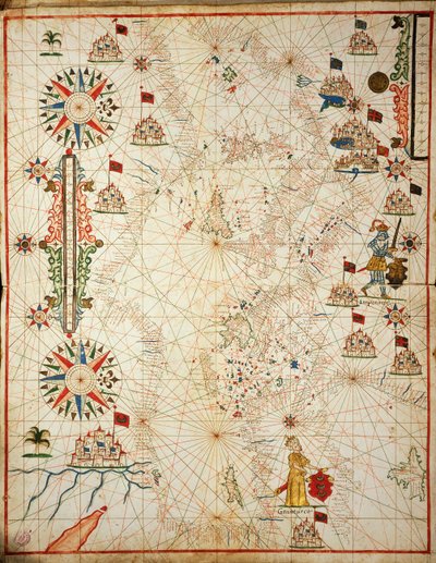 Mediterranean Sea, from portolan atlas of six charts, by Placido Caloiro and Francesco Oliva, 1646 by Placido Caloiro e Oliva