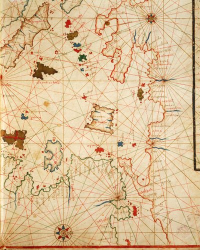 The Peloponnese, from portolan atlas consisting of six charts, Parchment. 1646 by Placido Caloiro e Oliva