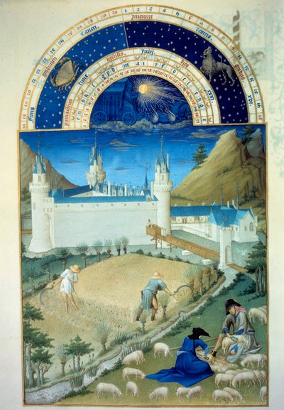 July: The Chateau de Poitiers, Scene of Harvest and Shear (15th Century) from the manuscript The Very Rich Hours of the Duke of Berry by Pol de Limbourg