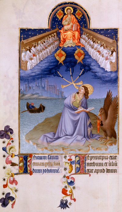 Saint John at Patmos. Miniature in The Very Rich Hours of the Duke of Berry by Pol de Limbourg