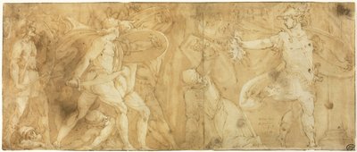 Perseus with the Head of Medusa, Turning Phineus and his Followers to Stone by Polidoro da Caravaggio