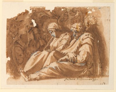 Seated Figures with Trophy by Polidoro da Caravaggio