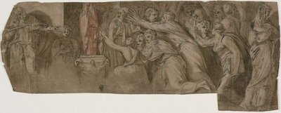 Story of Niobe: Priests and Worshippers before a Statue of Niobe by Polidoro da Caravaggio