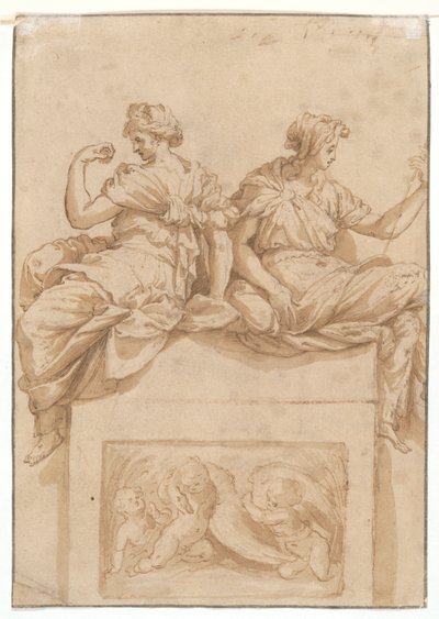 Study of a Seated Old Man (recto); Copy (by an unknown artist) after a study by Perino del Vaga for the Sala Paolina, Castel Sant by Polidoro da Caravaggio