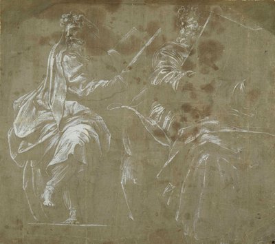 Two bearded prophets seated, holding open books by Polidoro da Caravaggio