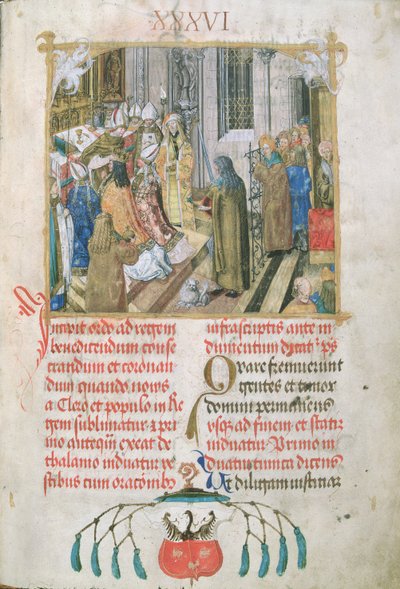 Coronation of the King of Poland Presenting the Insignia of Power from the Pontifical of Bishop Erasmus Ciolek, c.1510 by Polish School