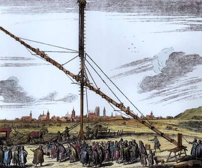 The Large Astronomical Telescope of Johannes Hevelius, illustration from Machina Coelestis by Hevelius, Gdansk, published 1670 (later colouration) by Polish School