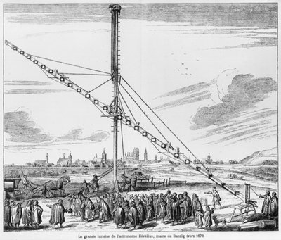 The Large Astronomical Telescope of Johannes Hevelius, illustration from Machina Coelestis by Hevelius, Gdansk, published 1670 by Polish School