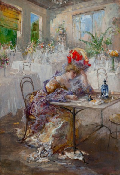 A Letter (or Lady at the Cafe) by Pompeo Mariani