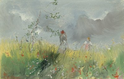 Peasant Girls in a Poppy Field by Pompeo Mariani