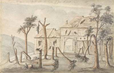 Hougoumont drawn one month after the Action of June 18 1815, July 1815 by Ponsonby