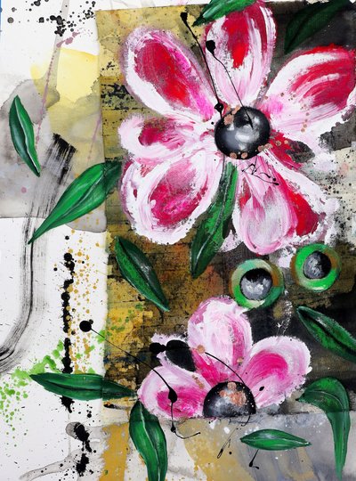 Vibrant Pink Floral Abstract by Poonam Choudhary