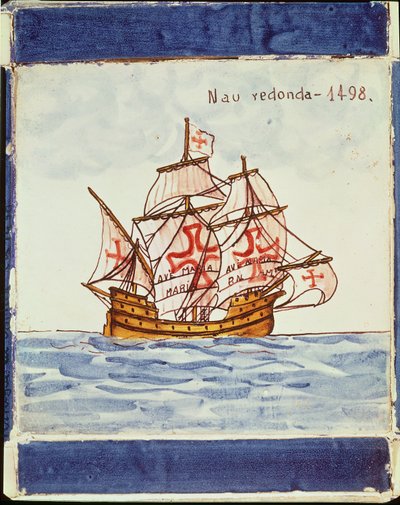 Azulejos tile depicting a ship, from Sagres, 1498 by Portuguese School