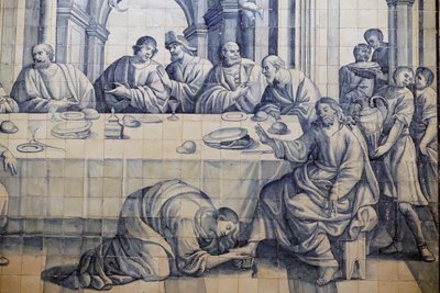 Jesus is anointed by a sinful woman in Luke 7:36-50 by Portuguese School