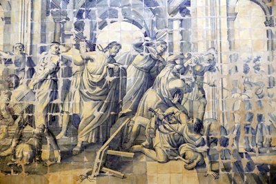 Church of Mercy. Azulejos. The cleansing of the Temple narrative. Jesus. Evora. Portugal. by Portuguese School