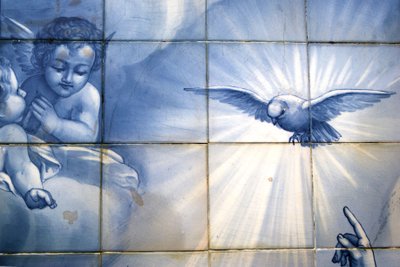 Detail of The Archangel Gabriel Pointing at the Dove, Decorative Panel Depicting the Annunciation, Lamego, Portugal. 1738 by Portuguese School