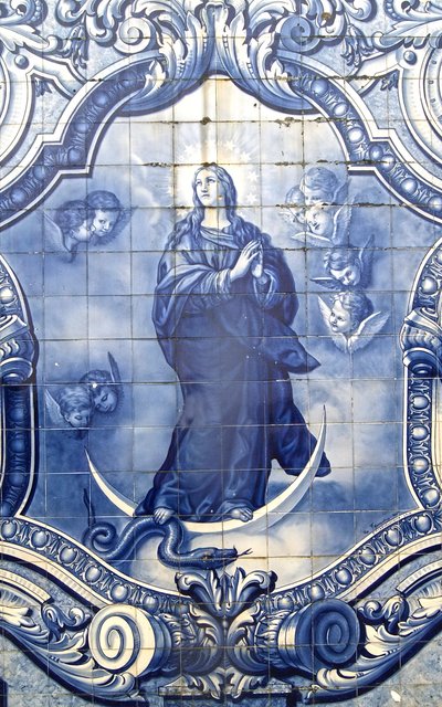 (Detail) Decorative Panel Showing the Virgin Mary Crushing the Serpent, Lamego, Portugal by Portuguese School