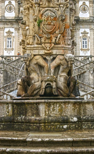 Mythical Atlantes at the Base of an Obelisk, Lamego, Portugal. 1738 by Portuguese School