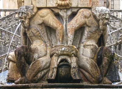 Mythical Atlantes at the Base of an Obelisk, Lamego, Portugal. 1738 by Portuguese School