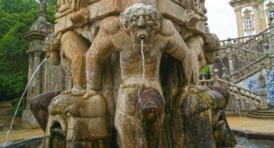Mythical atlantes at the base of an Obelisk, Lamego, Portugal. 1738 by Portuguese School