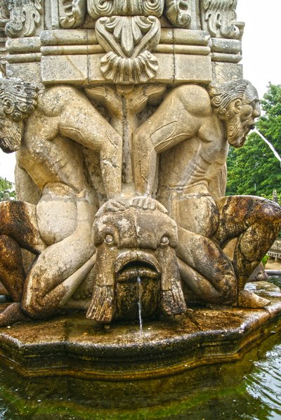 Mythical Atlantes at the Base of an Obelisk, Lamego, Portugal. 1738 by Portuguese School