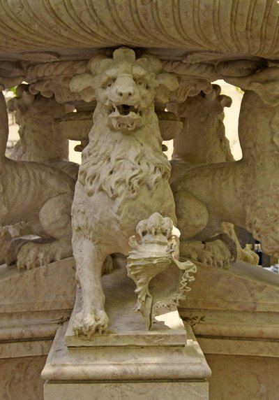 Mythical Horned Lion Atlantes at the Base of a Fountain, Quinta da Regalia, Sintra, Portugal c.1915 by Portuguese School