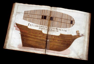 Naval architecture: page of the architectural treatise (Livro de Tracas de Carpintaria) by Manuel Fernandez: cutting a ship by Portuguese School