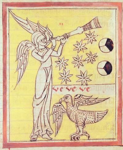 The Angel Blowing the Trumpet, the Seven Stars and the Eagle of St. John the Evangelist, from the Apocalypse of St. Jean de Lorvao by Portuguese School