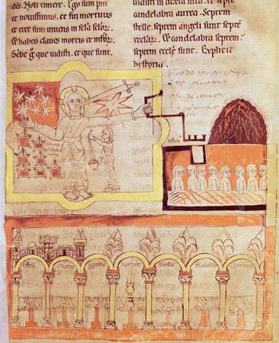The First Appearance of the Son of Man with the Seven Churches of Asia and the Seven Stars, from the Apocalypse of St. Jean de Lorvao by Portuguese School