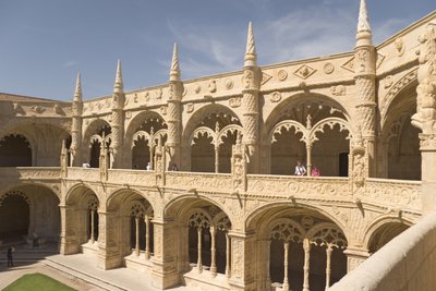 View of the cloisters from the upper gallery by Portuguese School