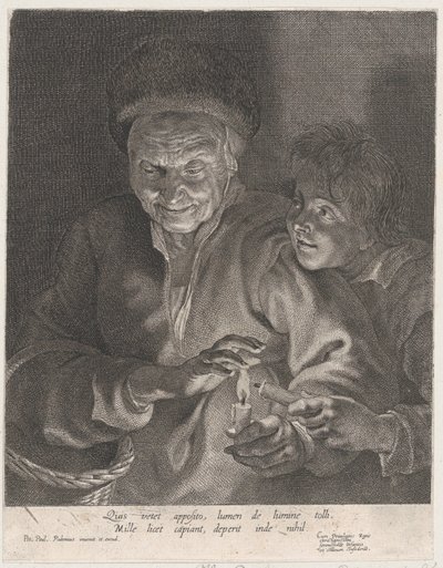 Old woman and a boy with candles, ca. 1620-30 by Possibly by Paulus Pontius.