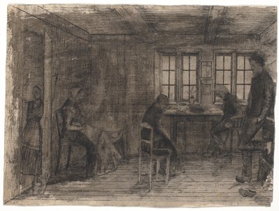 Interior of a Farmhouse with Five People by Poul S. Christiansen