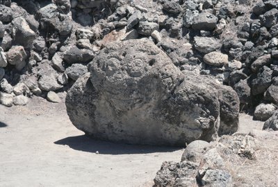 Stone Carving of a Face, Late Post-Classic Period by Pre Columbian