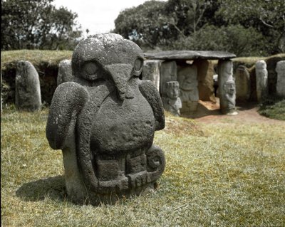 Megalithic sculpture of a bird holding a snake by Pre Columbian Pre Columbian