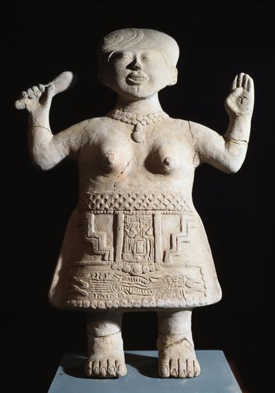 Precolombian art, Totonac civilization: statuette of priestess with arms in the air. 6th-9th century AD. From El Tajin (stone) by Pre Columbian Pre Columbian
