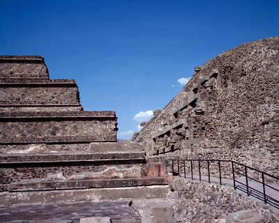 View of the site of Teotihuacan (300 BC-600 AD): the Temple of Quetzalcoatl or Temple of the Feathered Snake. Mexico by Pre Columbian Pre Columbian