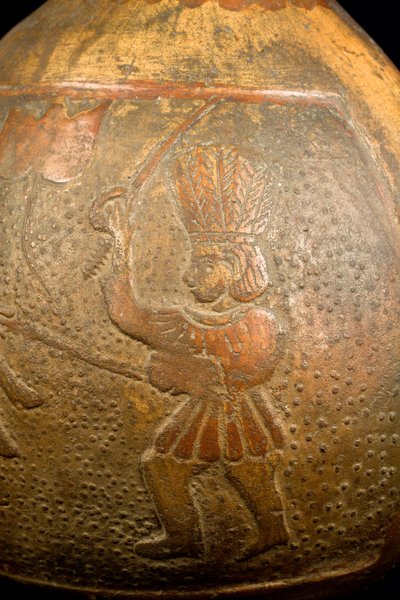 Bottle Depicting a Fight Between a Rider and a Warrior on Foot by Precolombian Precolombian