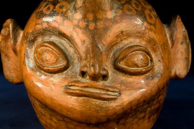 Ceramic Cephalomorph with Negative Decoration / Vicus Culture by Precolombian Precolombian