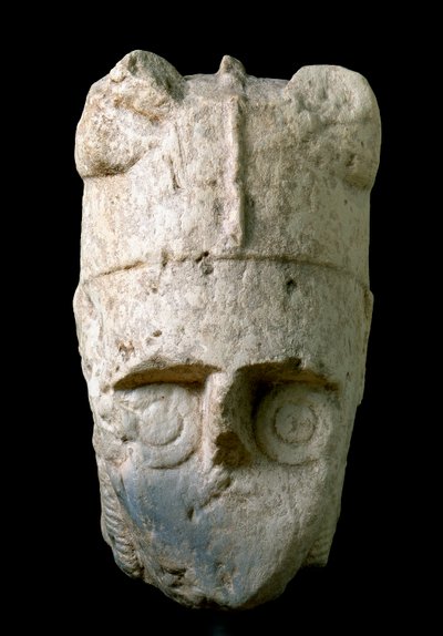 Head of an archer with a horned helmet (miles cornutus), from Monte Prama, conserved at the National Archeological Museum of Cagliari by Prehistoric Prehistoric
