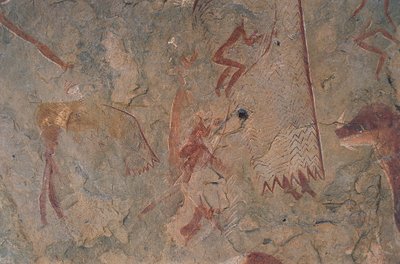 Human and animal figures (cave painting) by Prehistoric Prehistoric