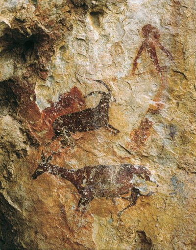 Hunting scene with a deer and an ibex (25000-15000 BC). Upper Paleolithic. El Perello, cave of La Cabra Freixet. by Prehistoric Prehistoric