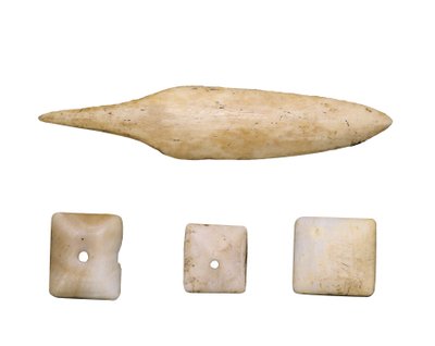 Prehistory (Neolithic): Arrow Tip and Bone Buttons from Cueva Toralla by Prehistoric Prehistoric