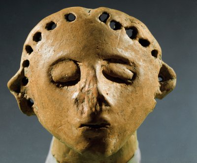 Head of clay statue. 3000 BC Neolithic, Stone Age. Historical Institute of Sciences of the Republic of Moldova, Chisinau by Prehistoric Prehistoric