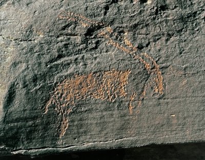 Rock art: grave rock of the representation of an antelope (Stone Age 5000-2000 BC) by Prehistoric Prehistoric
