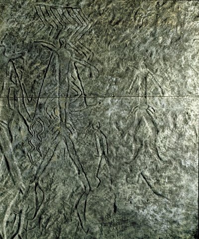 Petroglyph (graffiti on stone) of human figures. Neolithic, Stone Age. Bronze age. Azerbaijan State Religion History Museum, Baku by Prehistoric Prehistoric