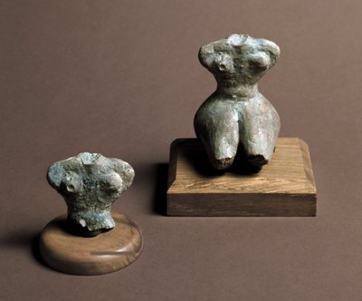 Prehistory: small idol dating from the Middle Neolithic. Reconstitution on the right. From the Caverna Delle Arene in Candide. Pegli, Museo Villa Pallavicini by Prehistoric Prehistoric