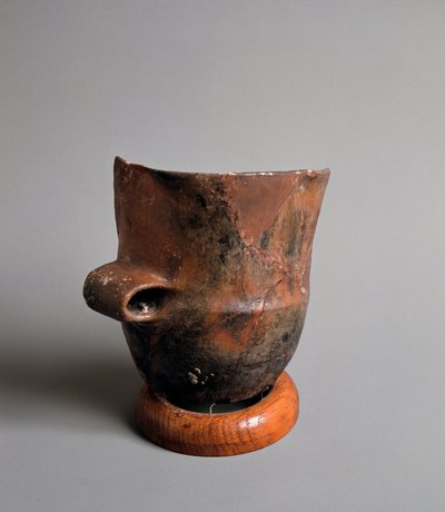 Prehistory: terracotta vase with square opening of the Neolithic age from the Caverna Della Pollera (Liguria). Pegli, Museo Villa Pallavicini by Prehistoric Prehistoric