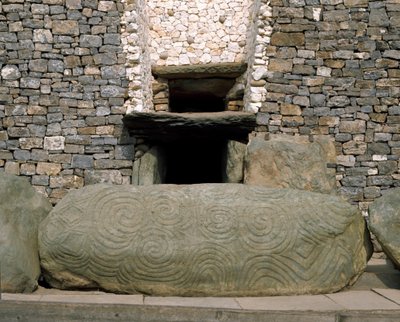 View of the entrance of prehistoric monument in Newgrange, 3200 BC by Prehistoric Prehistoric