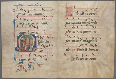 Bifolium from an Antiphonary: Initial M with Saint Dominic Preaching by Primo Miniatore di San Domenico