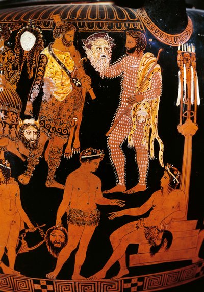 Vase of Pronomos, crater with red figures (detail) by Promonos Painter